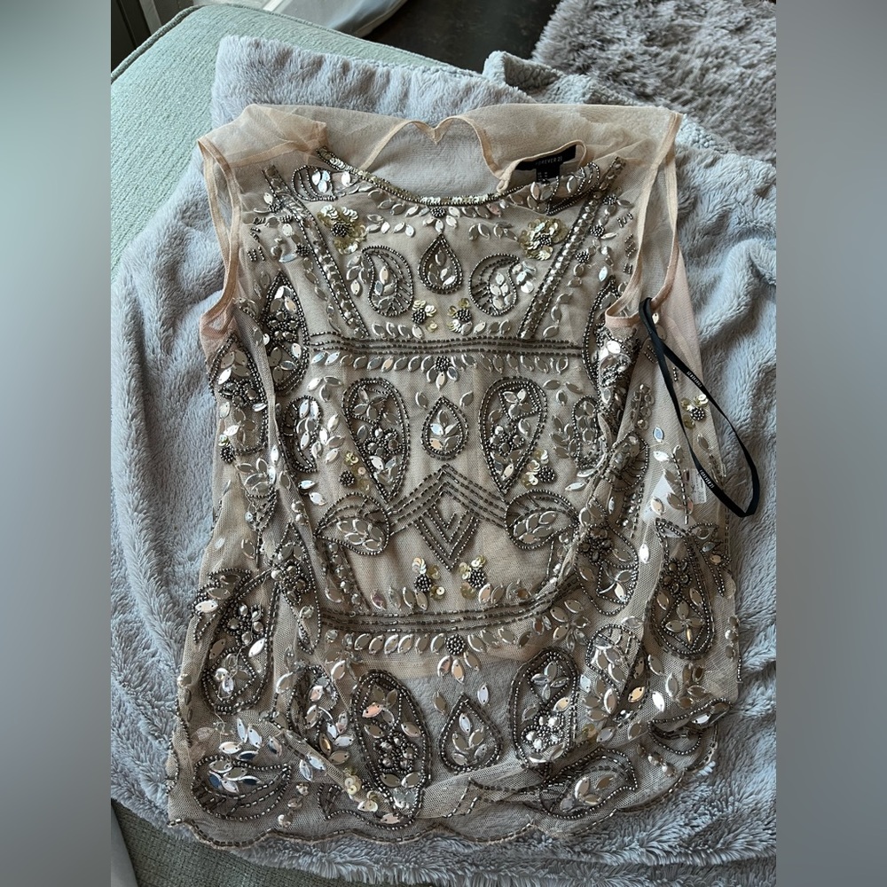 Forever 21 beaded embellished mesh tank sleeveless top in cream medium
